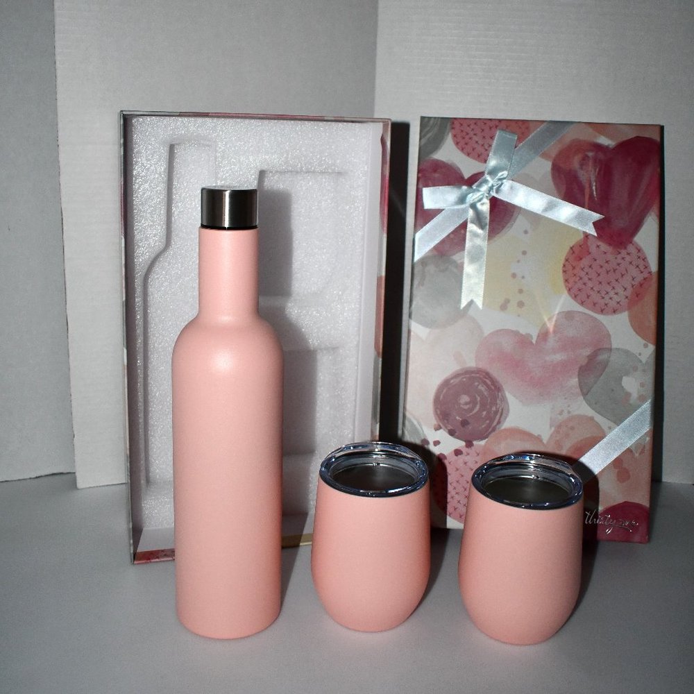 Thirty One Insulated Drink Gift Set in Light Pink – 2 Glasses, 1 Wine Bottle NWT